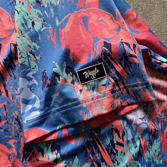 Waggle Polo Shirt Men 3XL Blue Lion Jungle AOP Performance Golf Stretch Tech - Picture 4 of 7